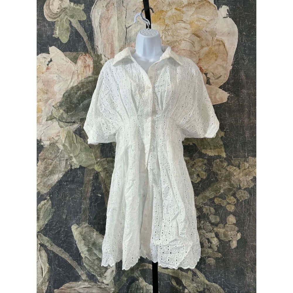 New Anthropologie The Tobie Eyelet Mini Shirt Dress by Exquise Size M - Picture 5 of 12